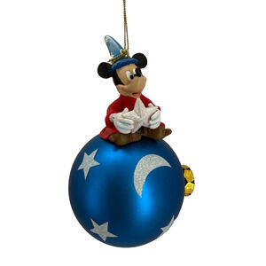 Disney Sorcerer Mickey on Blue Moon & Stars Ornament – Christmas Decoration
